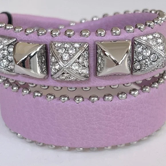 NWT Juicy Couture Lilac Leather Double Wrap Pyramid Stud Bracelet - Picture 5 of 10